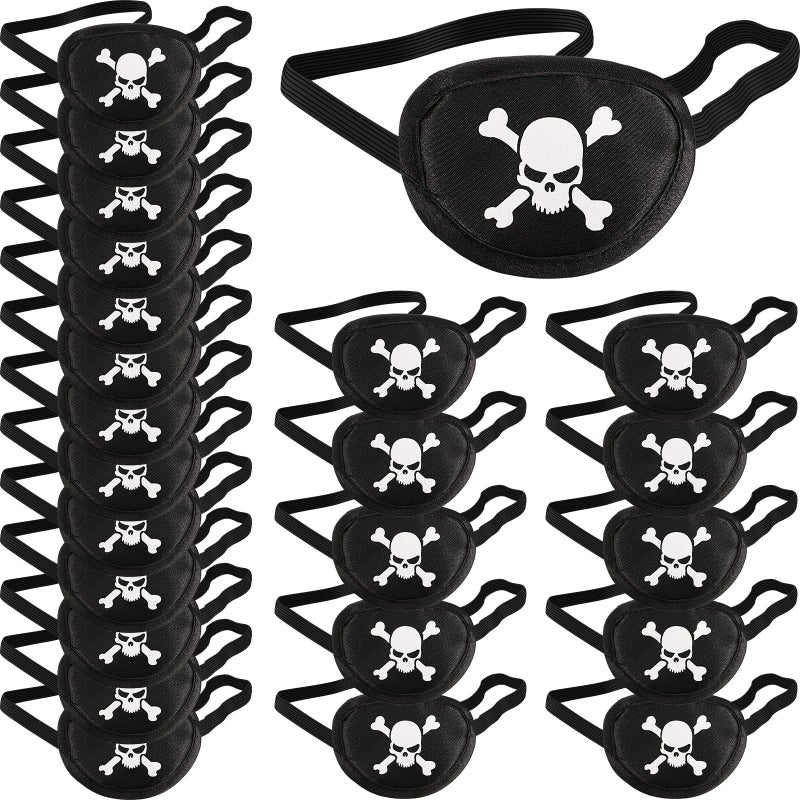 Chinco 24 Pcs Black Pirate Eye Patches Single Eye Skull Patches Silk Pirate Captain Costume for Halloween Cosplay Party Supplies - Image 3