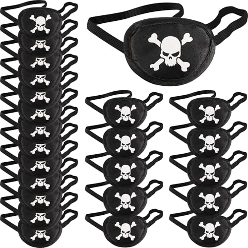 Chinco 24 Pcs Black Pirate Eye Patches Single Eye Skull Patches Silk Pirate Captain Costume for Halloween Cosplay Party Supplies - Image 1