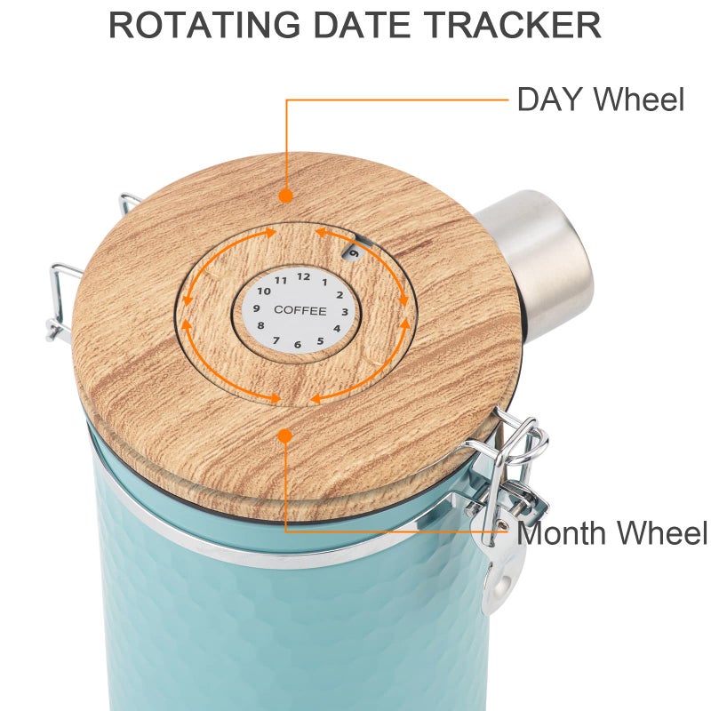 TEDSWAIT Coffee Canisters Airtight Coffee Bean Storage Container Kitchen Stainless Steel Food Storage Container with Scoop Date Tracker & CO2 Valve 61Fl Oz (Lake Blue) - Image 3