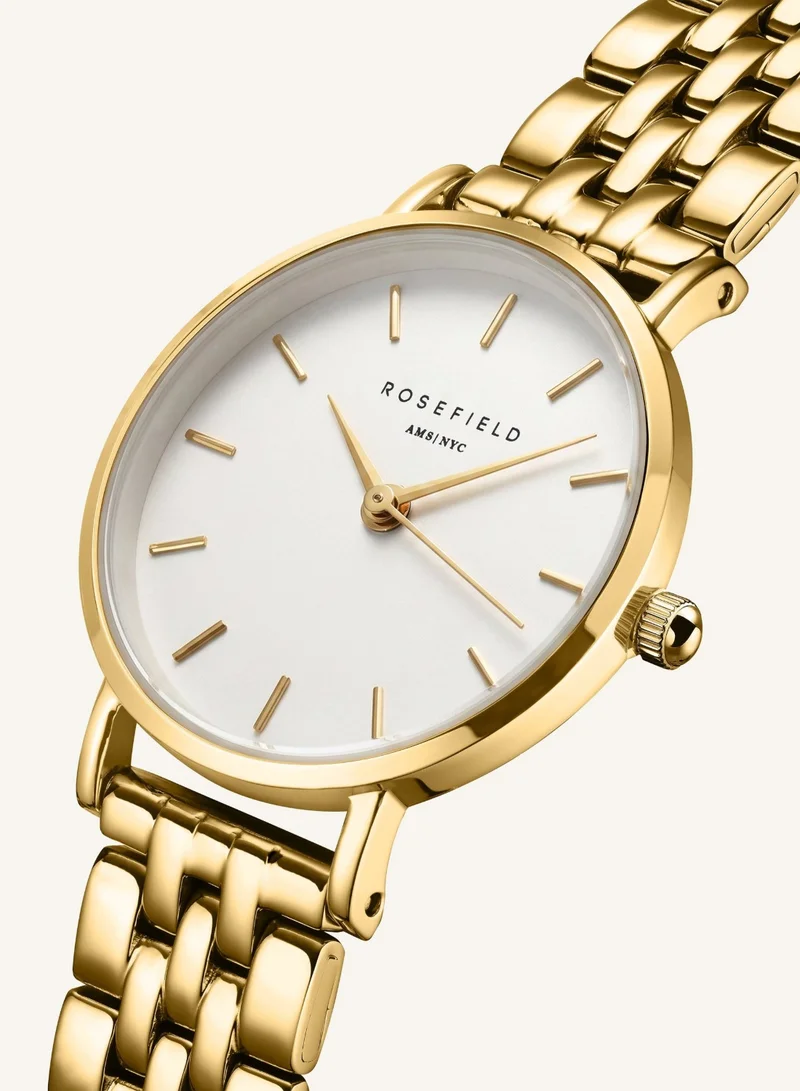 Rosefield  Women's Small Edit Round Analogue Watch, White Dial, Gold Steel Bracelet for Women | Best Price UAE