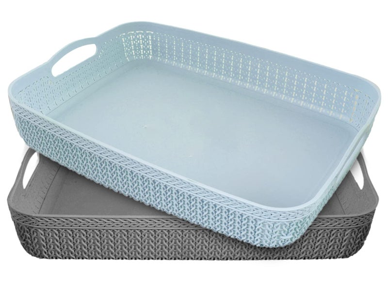 Kuber Industries Heart Home Q-4 Designer Plastic Storage Basket For Store Fruits, Vegetables, Magazines, Cosmetics, Stationary Pack of 2 (Grey & Blue)-50HH01588 - Image 1