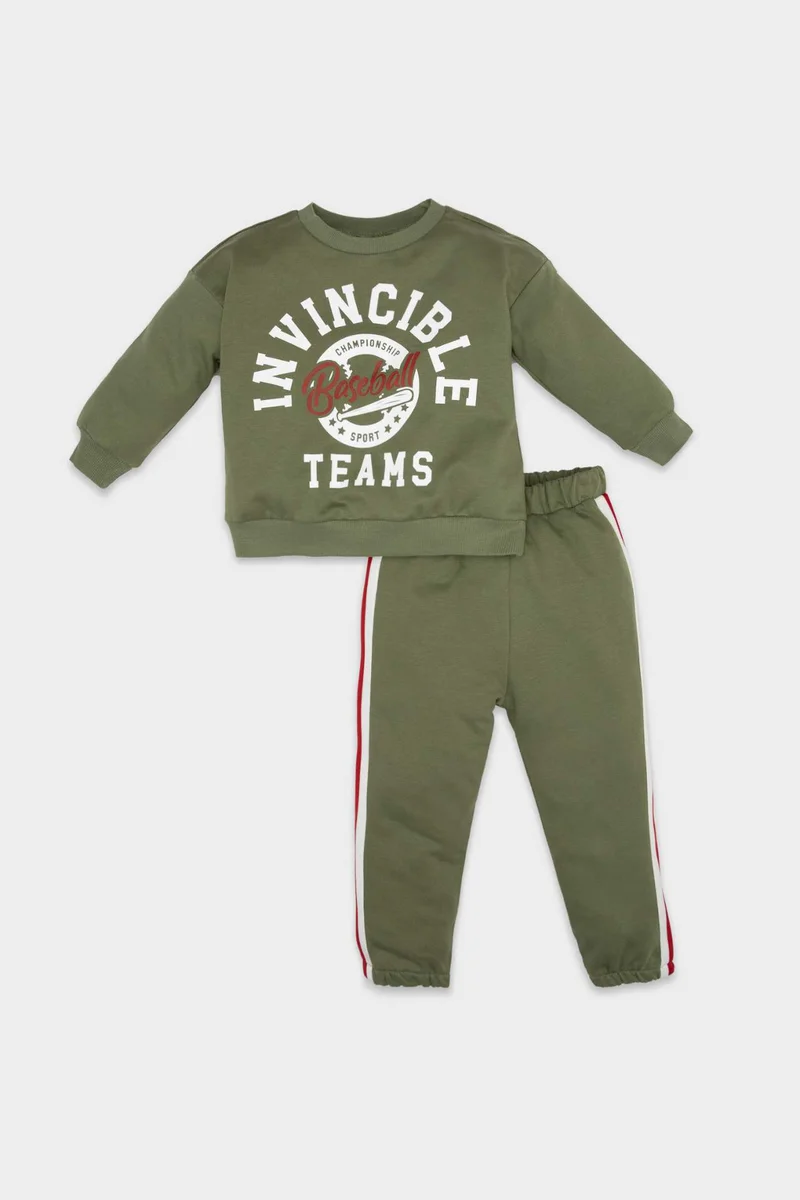 Defacto 2 piece Regular Fit Crew Neck Slogan Set