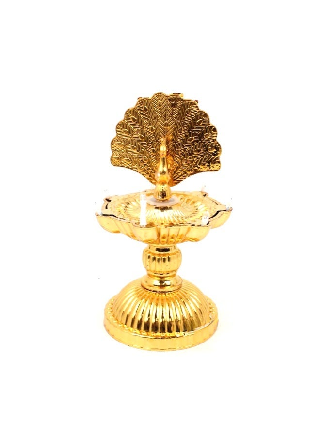 SK Peacock Design Golden Samai Electric LED Decorative Diya Lamp for Home Décor, Festival Lighting, Diwali Decoration, Pooja Room & Table Décor - 1 Layer 7 LED - Image 1