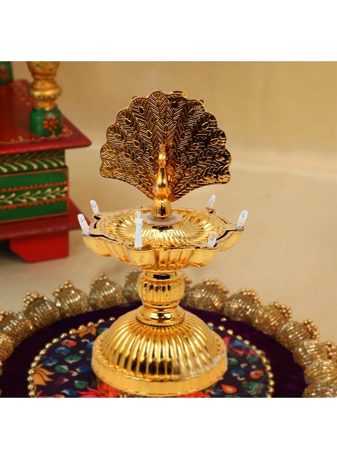 SK Peacock Design Golden Samai Electric LED Decorative Diya Lamp for Home Décor, Festival Lighting, Diwali Decoration, Pooja Room & Table Décor - 1 Layer 7 LED - Image 2