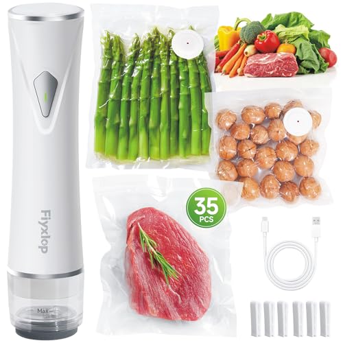 Fiyxlop Handheld Vacuum Sealer Premium Vacuum Sealer for Food 35 Reusable Sous Vide Bags Powerful Vacuum Food Sealer for Kitchen Home BBQ Travel Gifts Seal Food 6X Fresh Longer - Image 1