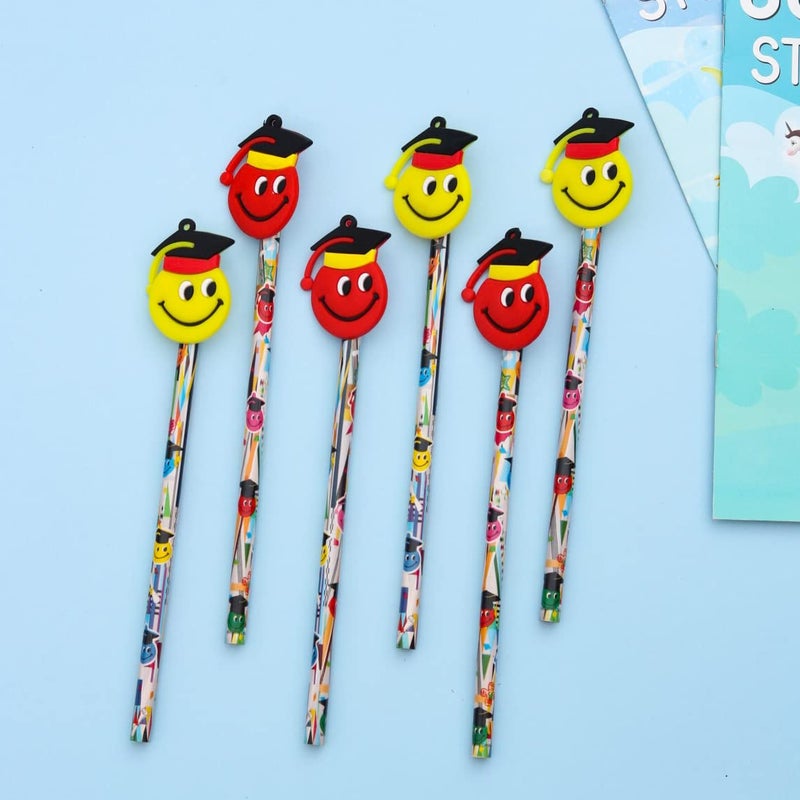 Yellow Bee Pencil with Smiley Motifs for Boys, Yellow & Red, (Pack of 6) - Image 2