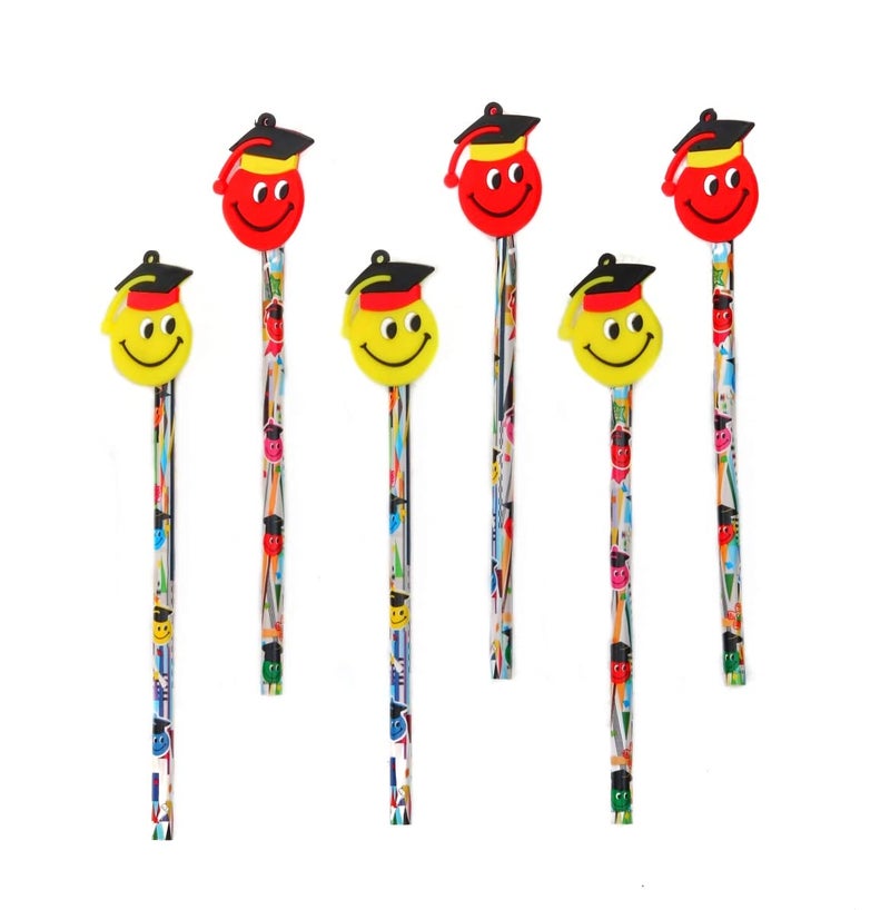 Yellow Bee Pencil with Smiley Motifs for Boys, Yellow & Red, (Pack of 6) - Image 1