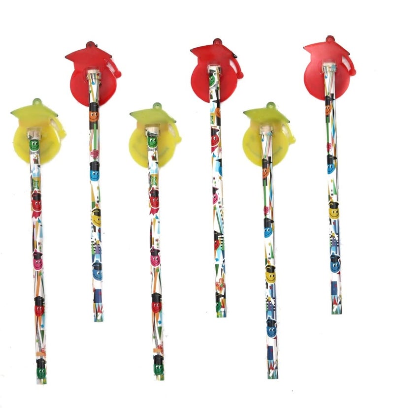 Yellow Bee Pencil with Smiley Motifs for Boys, Yellow & Red, (Pack of 6) - Image 3