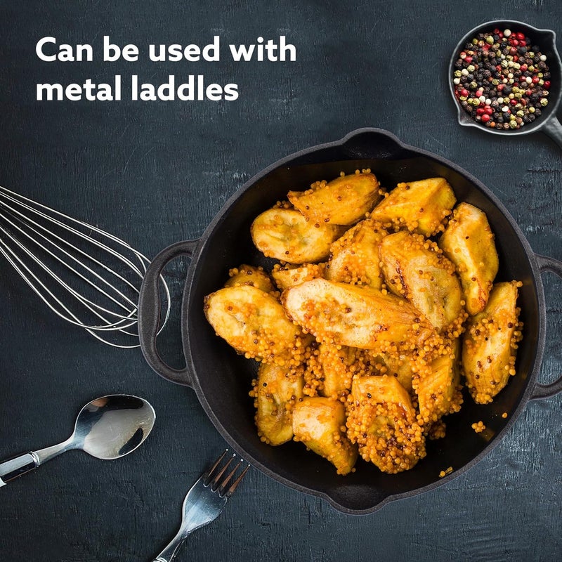 AGARO Royal Pre Seasoned Cast Iron Deep Fry Pan, 25 cm Diameter, 1.8L Capacity, No Chemical Coating, Rigid Handles, Fast Heating, Heavy Weight, Gas Oven & Induction Compatible, Frying, Deep Frying - Image 4