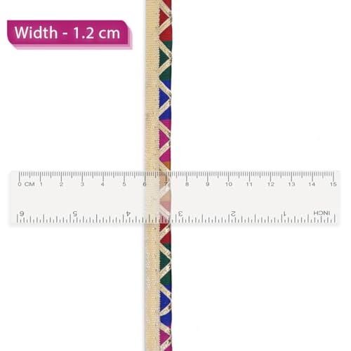 EmbroideryMaterial Laces and Borders Material Golden Gota Patti Lace for Saree Border, Dresses, Dupatta, Blouse, Kurta, Embroidery & Sewing (Multicolor & Gold, 8 Meters, 12 MM Wide) - Image 2