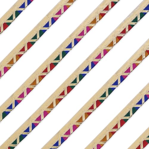 EmbroideryMaterial Laces and Borders Material Golden Gota Patti Lace for Saree Border, Dresses, Dupatta, Blouse, Kurta, Embroidery & Sewing (Multicolor & Gold, 8 Meters, 12 MM Wide) - Image 1