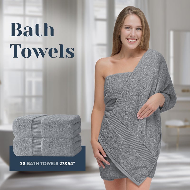 White Classic Luxury Bath Towel Set of 8 Pieces - 100% Turkish Cotton Highly Absorbent Towels for Bathroom, 2 Luxury Bath Towels 700GSM, 2 Hand Towels, 4 Washcloths, Dolphin Gray - Image 4