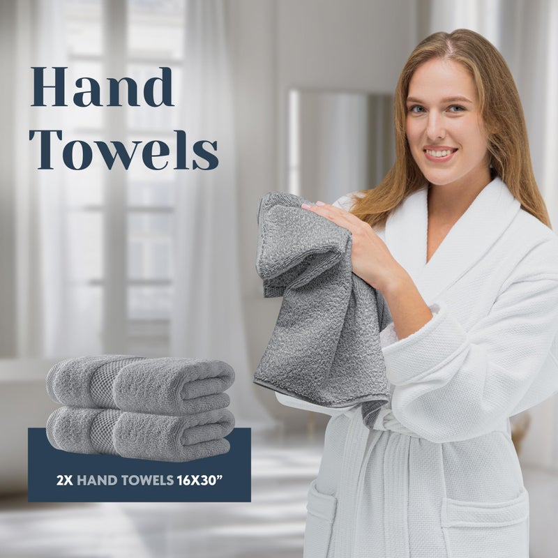 White Classic Luxury Bath Towel Set of 8 Pieces - 100% Turkish Cotton Highly Absorbent Towels for Bathroom, 2 Luxury Bath Towels 700GSM, 2 Hand Towels, 4 Washcloths, Dolphin Gray - Image 5