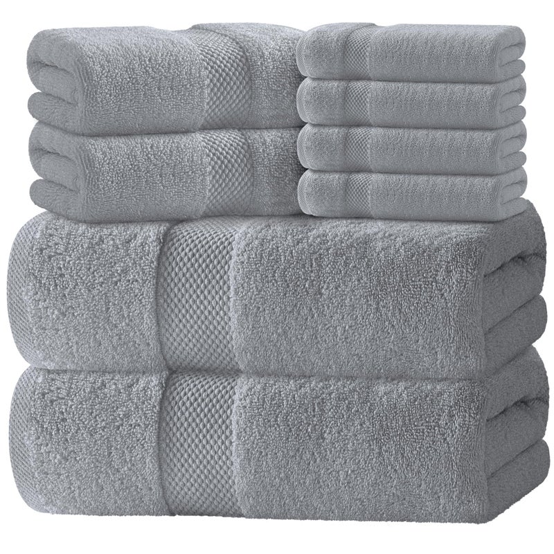 White Classic Luxury Bath Towel Set of 8 Pieces - 100% Turkish Cotton Highly Absorbent Towels for Bathroom, 2 Luxury Bath Towels 700GSM, 2 Hand Towels, 4 Washcloths, Dolphin Gray - Image 1