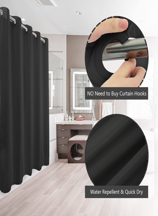 River Dream No Hook Hotel Cloth Black Shower Curtain Microfiber Waterproof - Soft Fabric Shower Curtain or Liner Washable, Black, 71x74 - Image 2