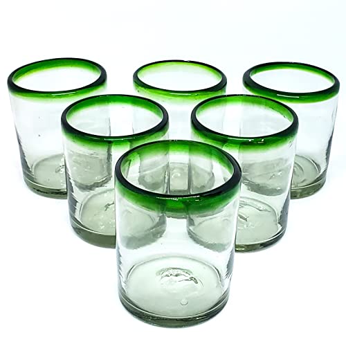 MexHandcraft Emerald Green Rim 10 oz Tumblers (set of 6), Recycled Glass, Lead-free, Toxin-Free (Tumbler) - Image 5