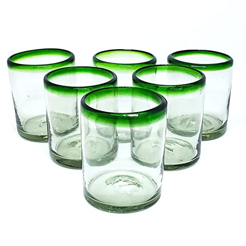 MexHandcraft Emerald Green Rim 10 oz Tumblers (set of 6), Recycled Glass, Lead-free, Toxin-Free (Tumbler) - Image 1