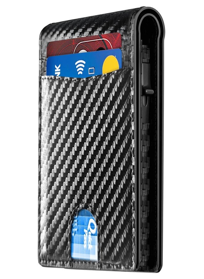 QLD 2026 Wallet for Men - RFID Blocking [Functional & Practical] Bifold Slim Minimalist Credit Card Holder Pop Up Wallet Metal Case with Cash Slot, Front Pocket with ID Window, Gift Boxed (Carbon Fiber) - Image 1