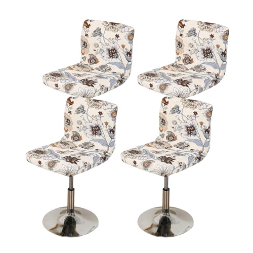 FUANGUI Bar Stool Covers Set of 4 Stretch Bar Stool Chair Cover Slipcovers Floral Print Counter Stool Bar Chair Covers for Kitchen Pub Dining Room Floral Beige - Image 1