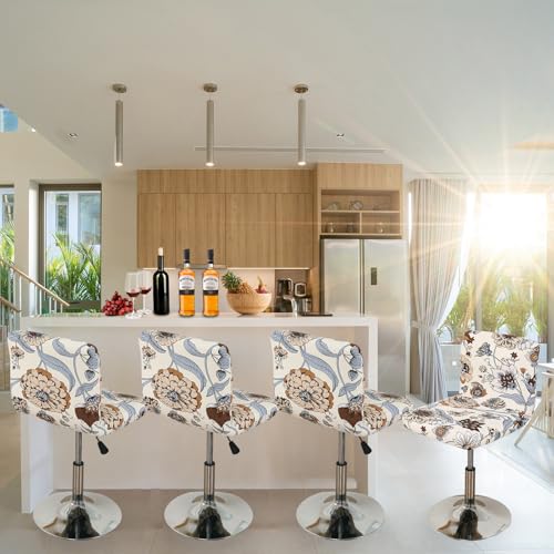 FUANGUI Bar Stool Covers Set of 4 Stretch Bar Stool Chair Cover Slipcovers Floral Print Counter Stool Bar Chair Covers for Kitchen Pub Dining Room Floral Beige - Image 3