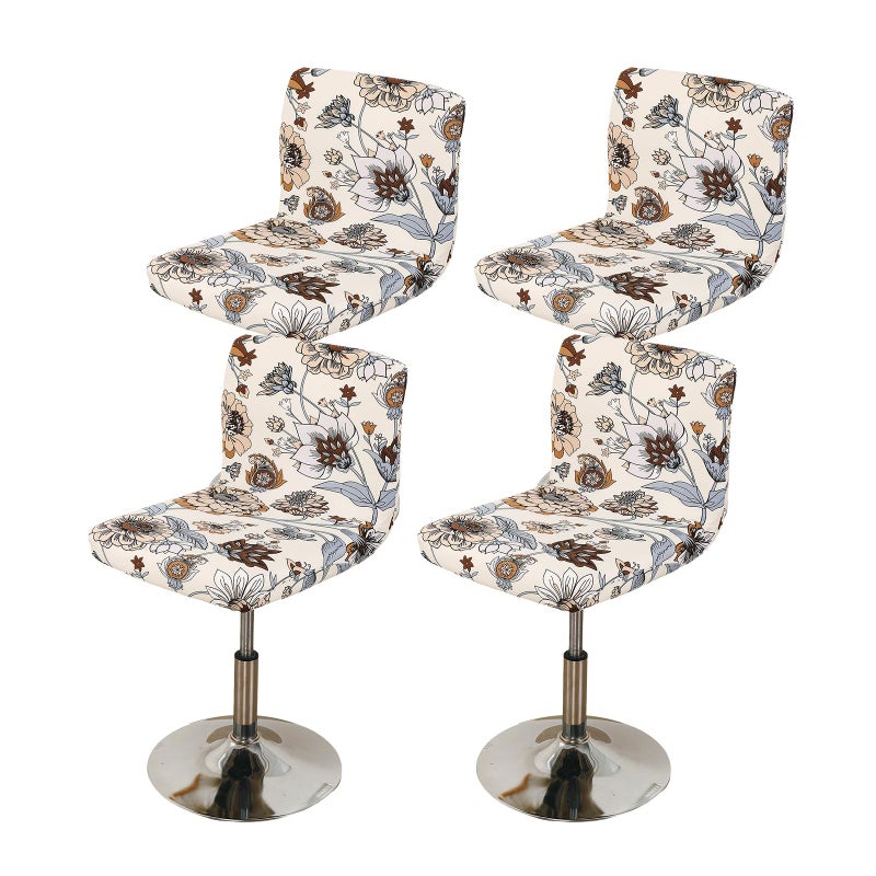 FUANGUI Bar Stool Covers Set of 4 Stretch Bar Stool Chair Cover Slipcovers Floral Print Counter Stool Bar Chair Covers for Kitchen Pub Dining Room Floral Beige - Image 2