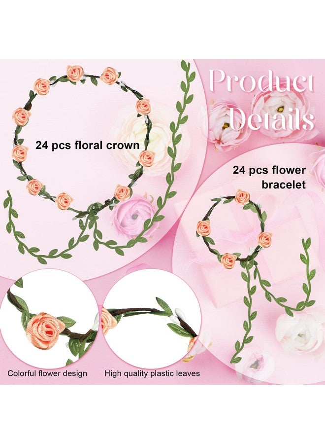 XunYee 48 Pcs Flower Crowns And Bracelets Kit 24 Boho Flower Garland Headbands Hair Wreath 24 Floral Wristbands For Girls Wedding Birthday Party Supplies - Image 3