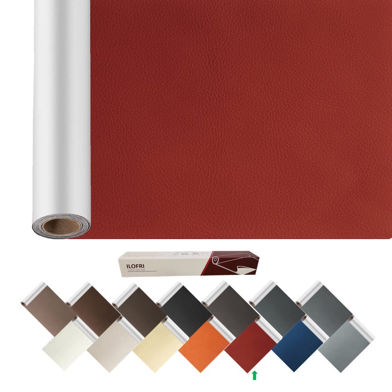 ILOFRI Leather Repair Patch Tape 60x17 inch Durable Self Adhesive Leather and Vinyl Repair Tape Large Size for Couch Car Seat Boat Seats Furniture Upholstery Sofa Chair Dark Red