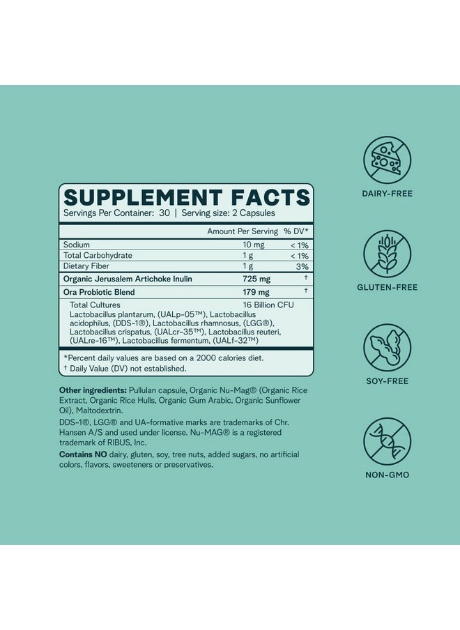 Ora Organic Ora Organic Prebiotics and Probiotics for Women - Lactobacillus for Vaginal and Urinary Tract Health, Contains 16 Billion CFU, 6 Strains - 1 Month Supply, 60 Vegan Probiotic Capsules  - Image 3
