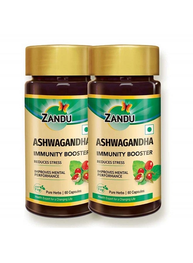 Zandu كبسولات زاندو أشواغاندا (120 كبسولة نباتية) ، مصنوعة من مستخلصات نقية من أشواغاندا ، معزز للمناعة ، لقوة الجسم الطبيعية ، مهدئ للتوتر (عبوة من 60 × 2) - Image 1