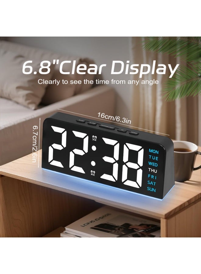 6.8'' Digital Alarm Clock,LED Digital Clock with Ambient Light, with Day/Date/Temperature / 12 / 24H / Dual Alarm/Snooze, Bedside Desk Table Clock, for Office Bedroom Kids Elderly - Image 2