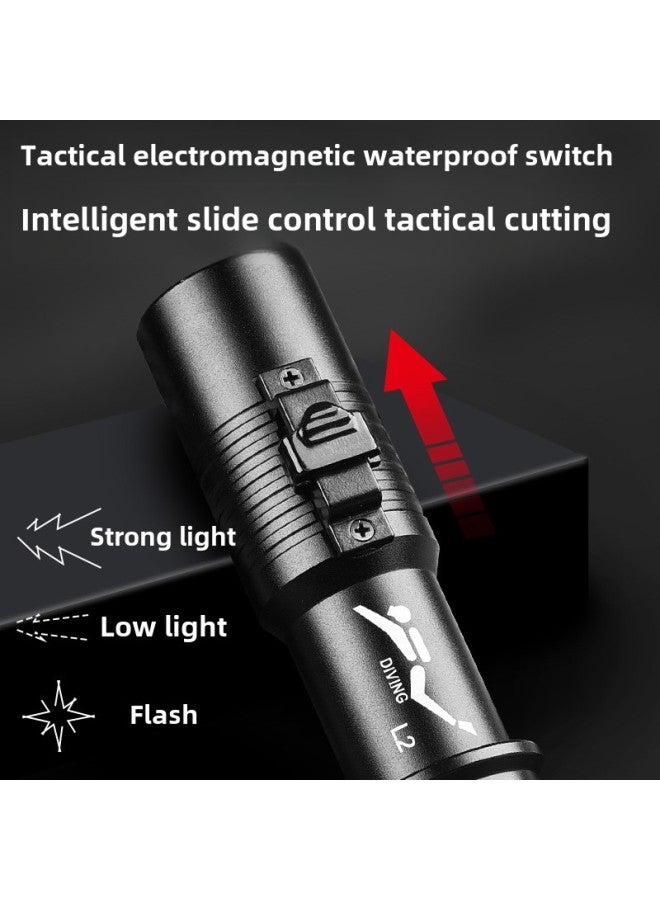 Diving Flashlight Charging Underwater Professional Magnetic Control Switch Lighting Strong Light Waterproof Special Super Bright Outdoor Light For Catching The Sea-Product Specifications:XP-020-Dual Light Source (magnetic Control Switch): Bare Light  - Image 2