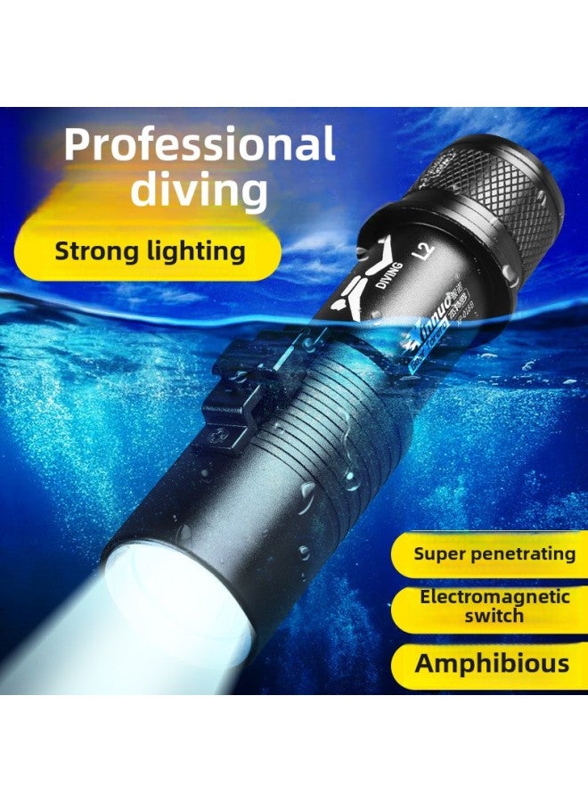 Diving Flashlight Charging Underwater Professional Magnetic Control Switch Lighting Strong Light Waterproof Special Super Bright Outdoor Light For Catching The Sea-Product Specifications:XP-020-Dual Light Source (magnetic Control Switch): Bare Light  - Image 5