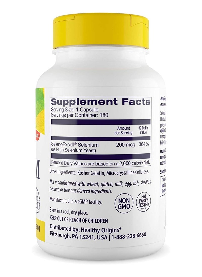 Healthy Origins - Selenium, 200 mcg (Seleno Excell ) - Supports cellular health and healthy immune function- 180 Capsules - Image 1