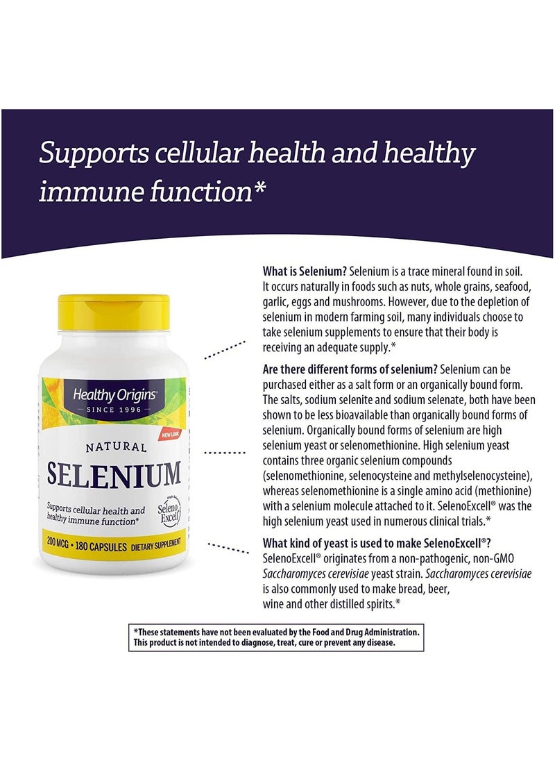 Healthy Origins - Selenium, 200 mcg (Seleno Excell ) - Supports cellular health and healthy immune function- 180 Capsules - Image 1