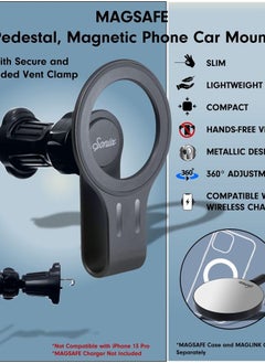 Sonix Magnetic Phone Car Mount, Compatible with MagSafe Cases and MagSafe Wireless Charger for and iPhone 14/13 / 12 Series, Hands Free Cell Phone Holder with Secure Vent Clip - Graphite  - Image 3