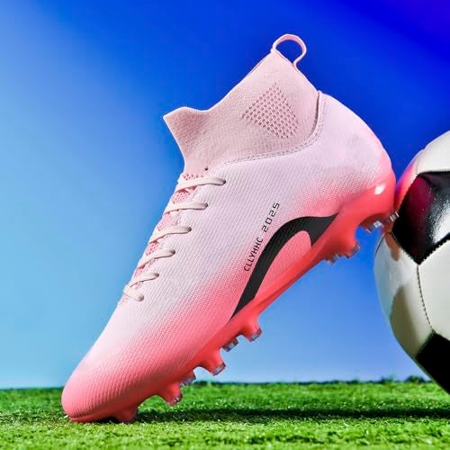 CLLYHHC Mens Womens Youth Soccer Shoes Indoor Outdoor Football Cleats Unisex Baseball Turf Shoe Rugby AG FG TF Football Boots Wide Training Sneaker Pink EU 45 - Image 5