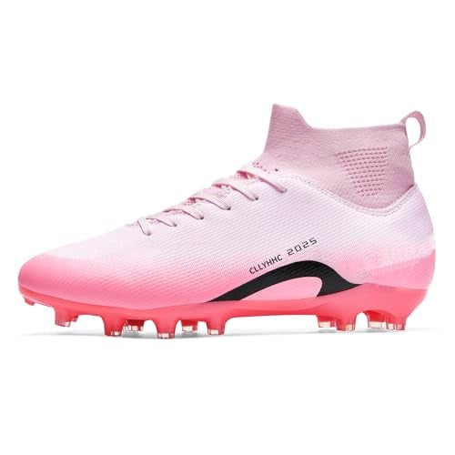 CLLYHHC Mens Womens Youth Soccer Shoes Indoor Outdoor Football Cleats Unisex Baseball Turf Shoe Rugby AG FG TF Football Boots Wide Training Sneaker Pink EU 45 - Image 4