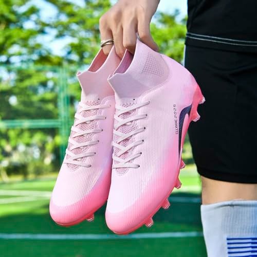 CLLYHHC Mens Womens Youth Soccer Shoes Indoor Outdoor Football Cleats Unisex Baseball Turf Shoe Rugby AG FG TF Football Boots Wide Training Sneaker Pink EU 45 - Image 2