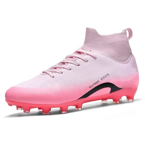 CLLYHHC Mens Womens Youth Soccer Shoes Indoor Outdoor Football Cleats Unisex Baseball Turf Shoe Rugby AG FG TF Football Boots Wide Training Sneaker Pink EU 45 - Image 1