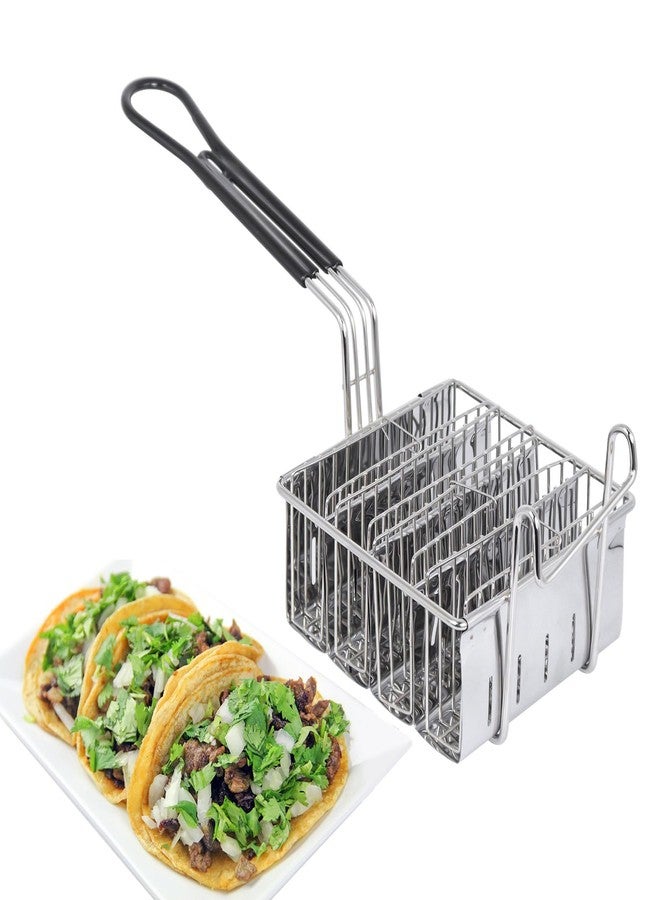SOTECH 4 Shells Taco Fryer Basket Stainless Steel Taco Fryer Holds Kitchen Deep Fry Basket with Handle Flat Bottom Frying Shell Mold - Image 1