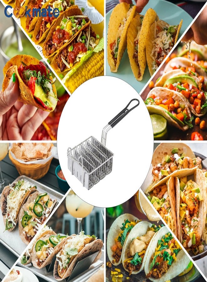 SOTECH 4 Shells Taco Fryer Basket Stainless Steel Taco Fryer Holds Kitchen Deep Fry Basket with Handle Flat Bottom Frying Shell Mold - Image 3