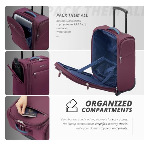 Verage 16 inch Underseat Carry On Luggage with Wheels, Grape red Softside Small Suitcase Spinner Wheeled Rolling Travel Laptop Bag for Airlines Airplanes Short Trip Men Women - Image 5