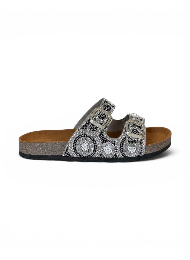 LIFESTYLISH Slippers Flat Leather Embellished with decorative patterns SL-243 - Silver - Image 4