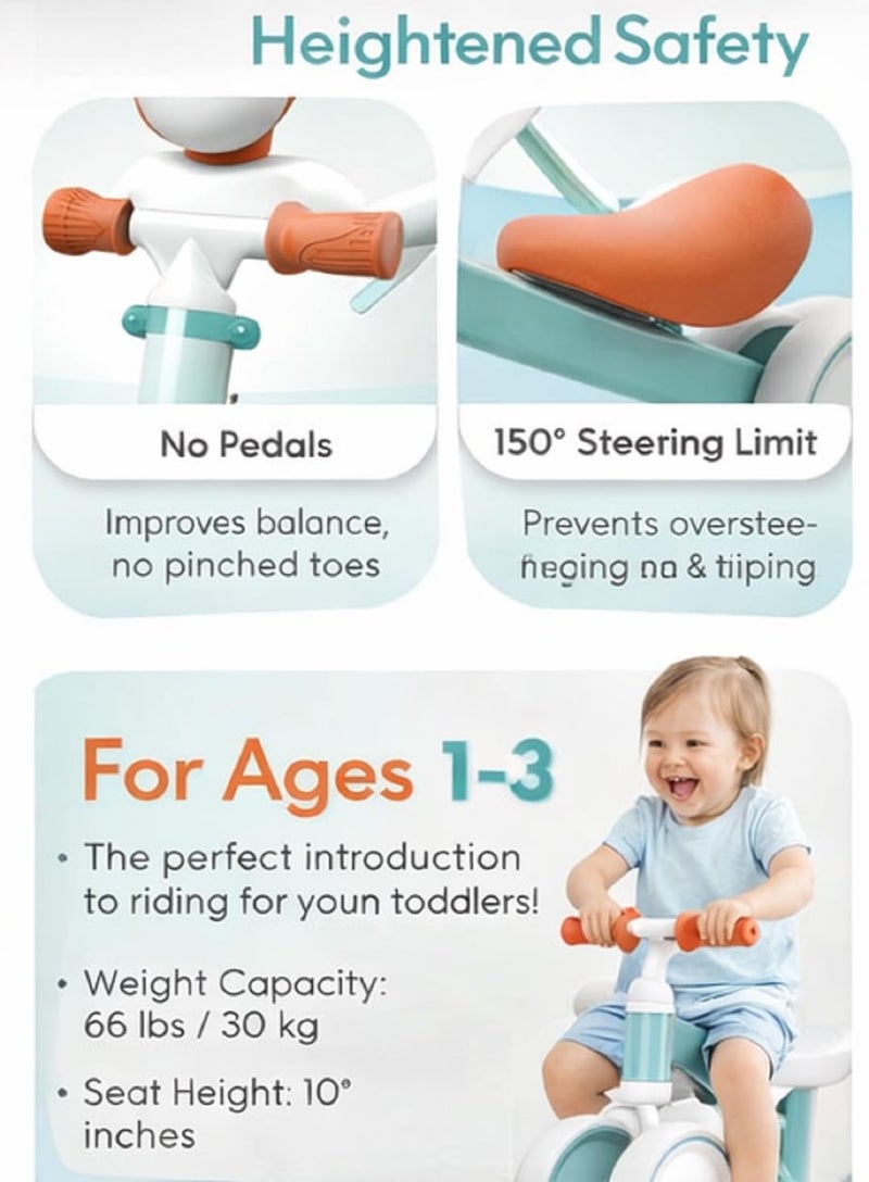 EXVITO Kids Baby Balance Bike for 1-2 Years Old Boys and Girls, Toddler Best Birthday Gift | Toddler Bike with 4-Wheel Stability | Easy to Use Effective for Hardwood, Tile, and Laminate (Green) - Image 3