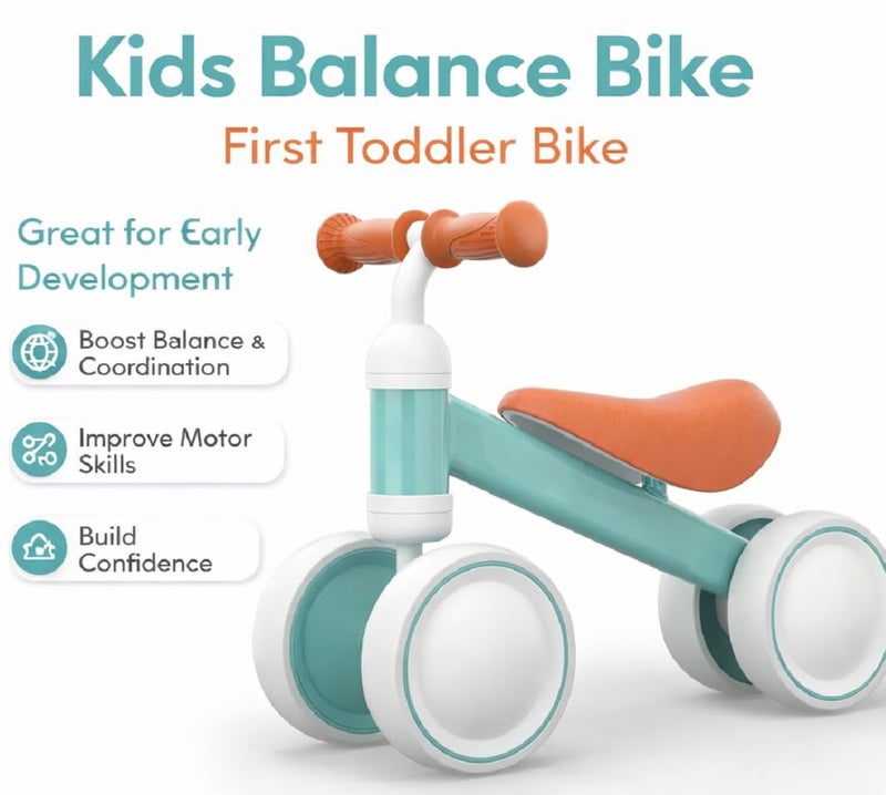 EXVITO Kids Baby Balance Bike for 1-2 Years Old Boys and Girls, Toddler Best Birthday Gift | Toddler Bike with 4-Wheel Stability | Easy to Use Effective for Hardwood, Tile, and Laminate (Green) - Image 2