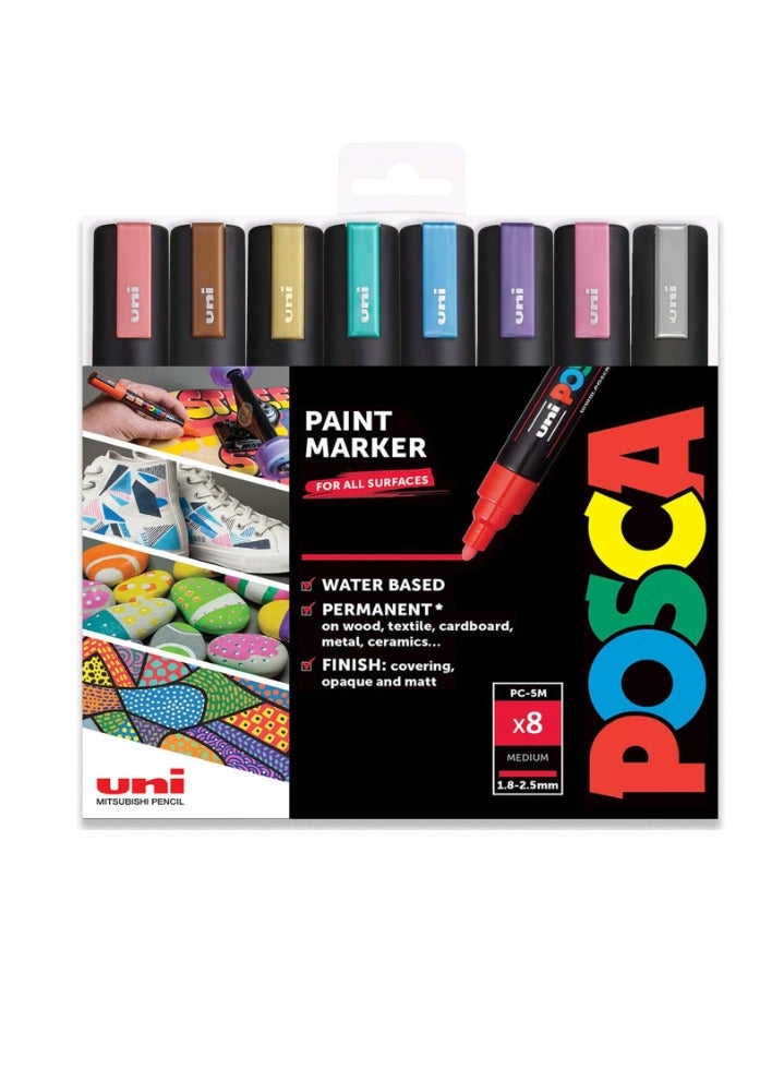 بوسكا أقلام تلوين بوسكا POSCA PC-5M المعدنية، مجموعة من ٨، في علبة هدية - Image 1