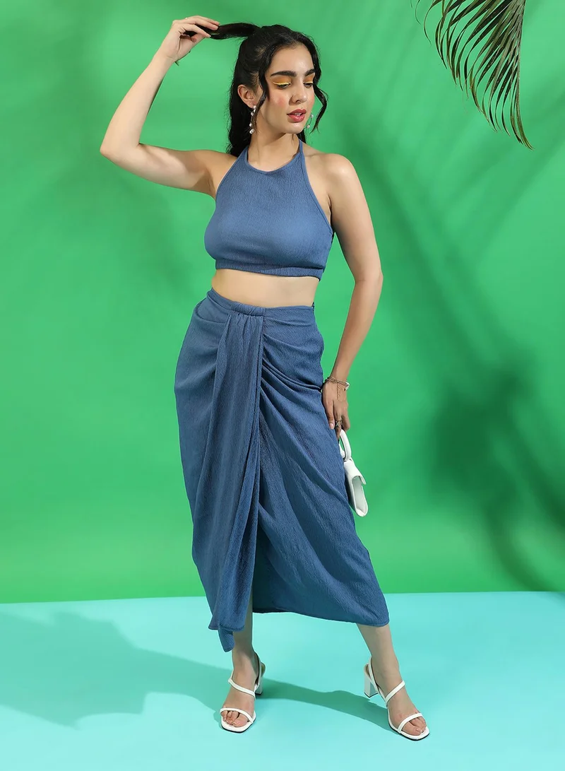 Campus Sutra Women's Yellow Halter Neck Co-Ord Set For Casual Wear | Sleeveless | Polyester Fabric | Halter Neck Clothing Set Crafted With Comfort Fit For Everyday Wear