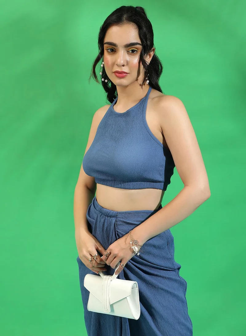 Campus Sutra Women's Yellow Halter Neck Co-Ord Set For Casual Wear | Sleeveless | Polyester Fabric | Halter Neck Clothing Set Crafted With Comfort Fit For Everyday Wear