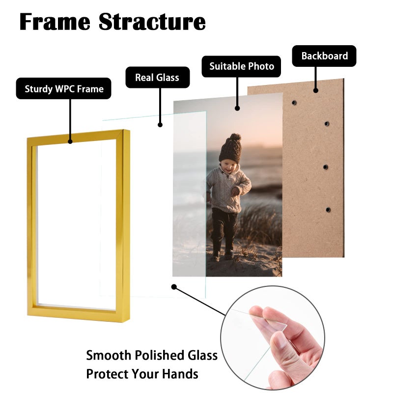 KINLINK 4x6 Picture Frames Gold  Photo Frames with Real Glass for Table Top and Wall Mounting  Composite Wood Picture Frames for Horizontal or Vertical Display - Set of 4 - Image 3