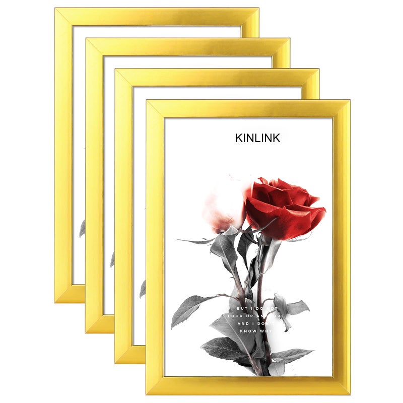 KINLINK 4x6 Picture Frames Gold  Photo Frames with Real Glass for Table Top and Wall Mounting  Composite Wood Picture Frames for Horizontal or Vertical Display - Set of 4 - Image 1